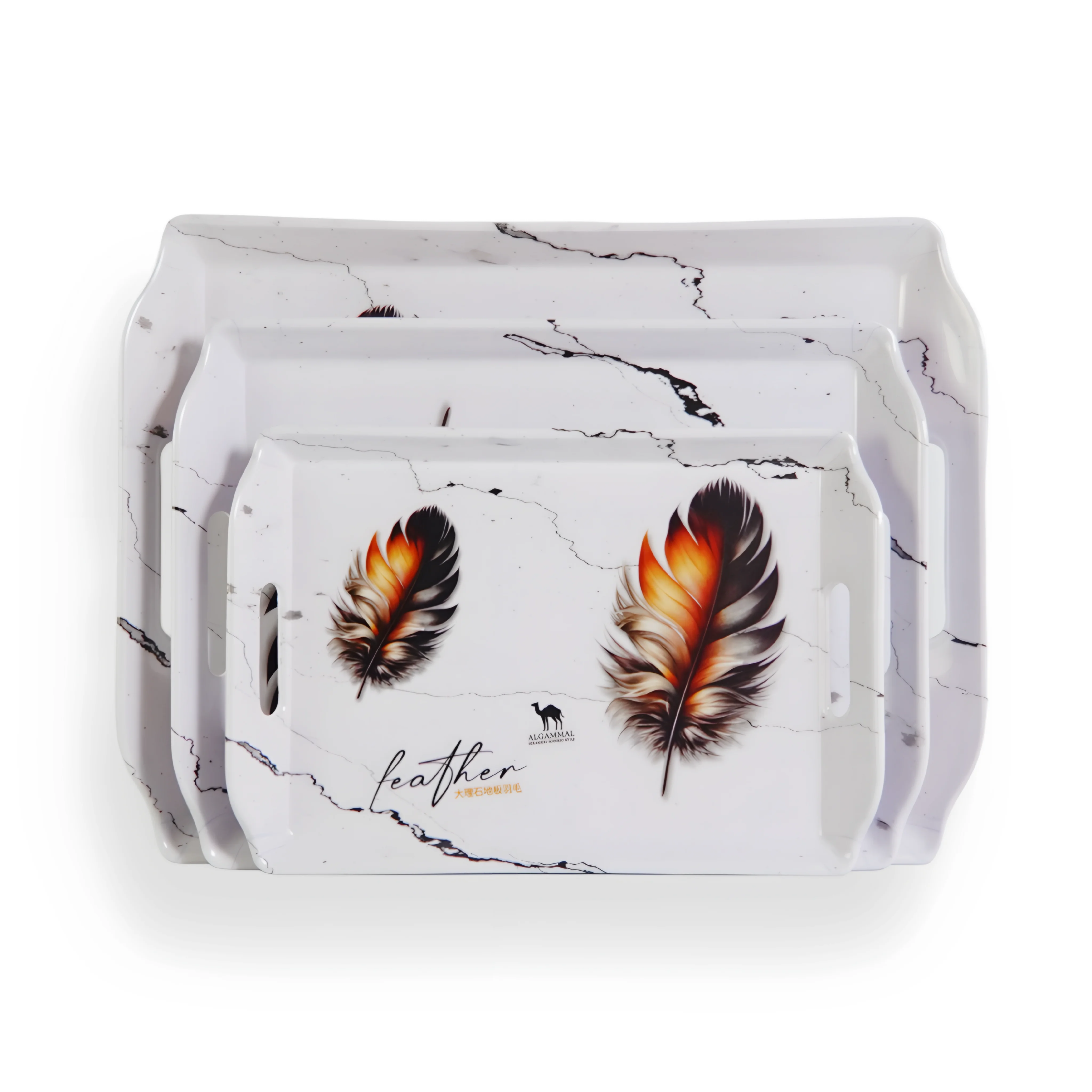 صواني تقديم ميلامين الجمل ليلاس 3 قطع